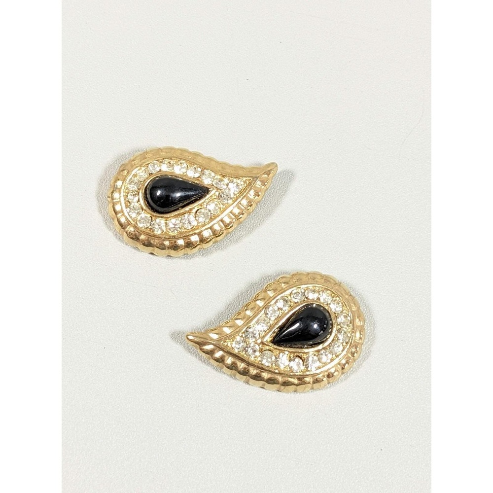Vintage SG D'Or Gold Tone Teardrop Black Crystal‎ Evening Shoe Clips